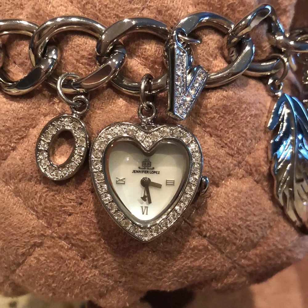 Watch by JLo in Heart Shaped Silver Tone Bracelet with Heart Face